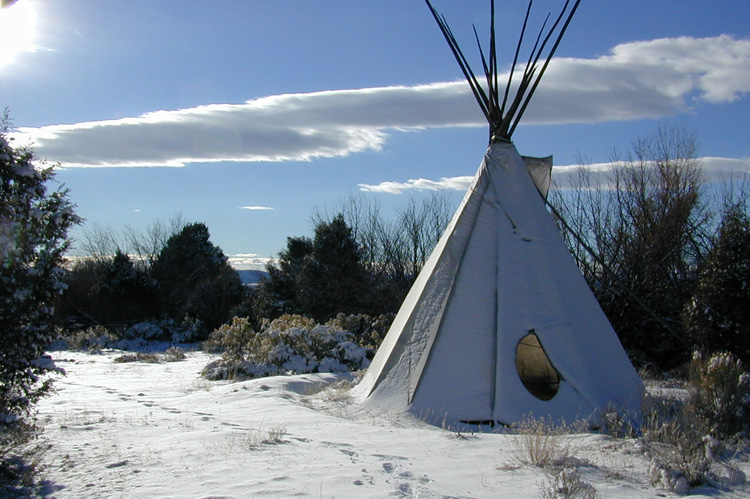 A tipi in the snow in San Cristobal, NM in 2001.