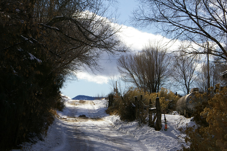 A snowy lane in Llano Quemado.