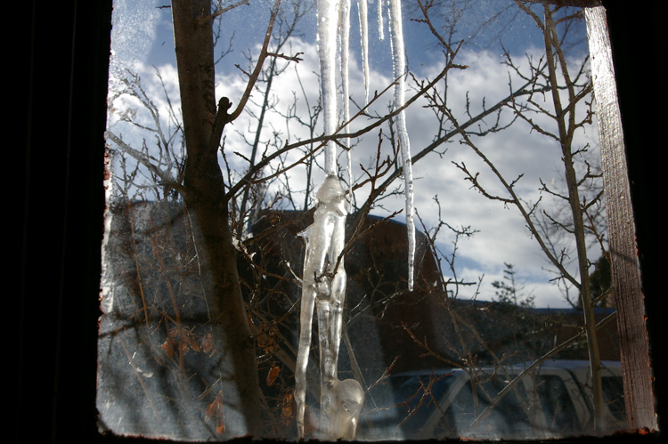 A winter view from the bathroom window in Taos.