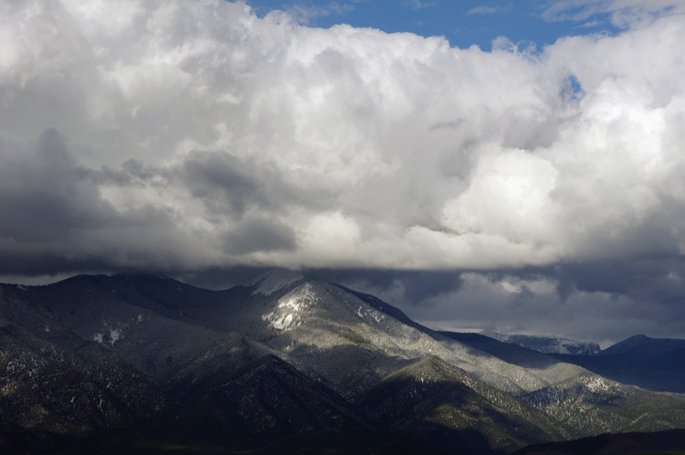 Taos Mountain and snow clouds, close-up