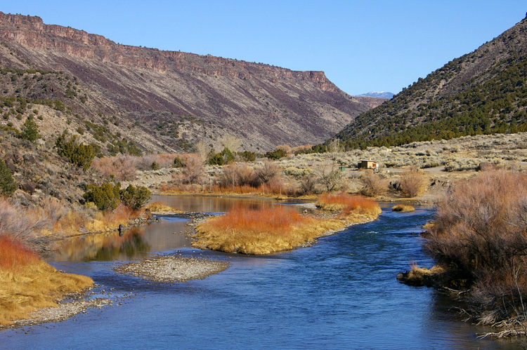 A view north toward Taos, NM from the banks of the Rio Grande