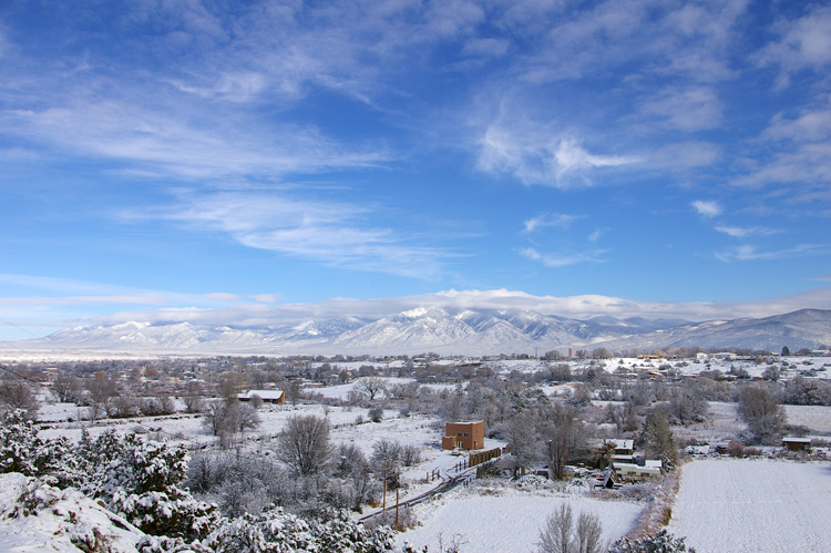 Taos as seen from the Llano rim on a cold, snowy morning in 2007