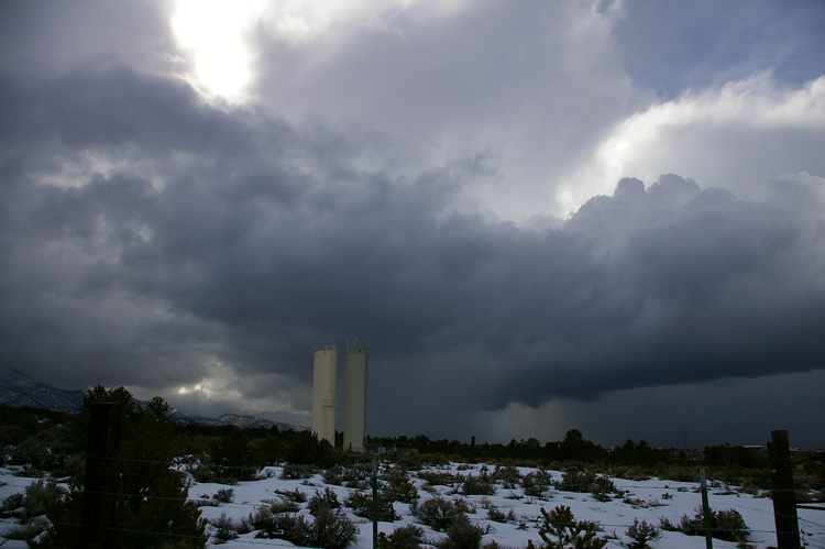 A snow squall approaching Taos, New Mexico