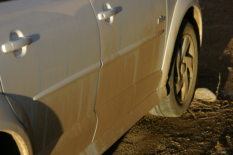 A muddy car in Taos, New Mexico.