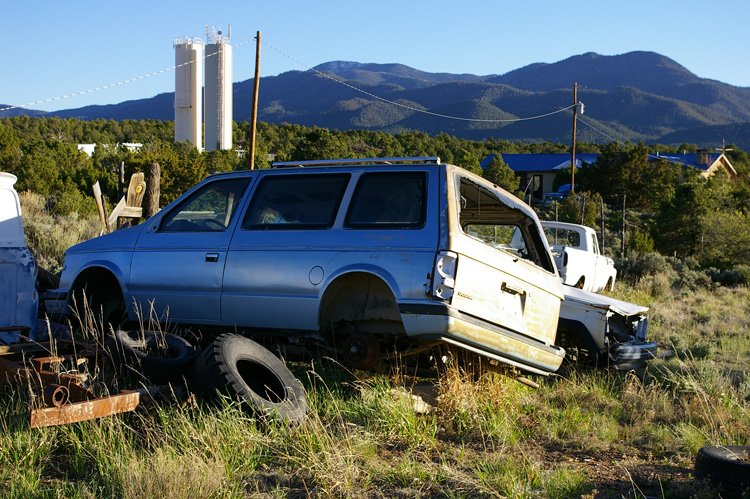 Picuris Peak with dead cars outside Taos, NM