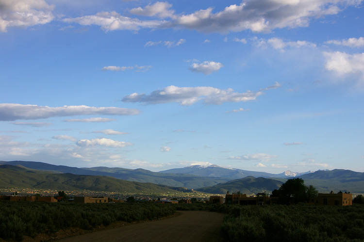 A view of Taos and Jicarita Peak from Eototo Road.