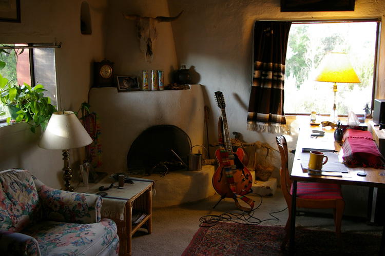 grownup decor in an old Taos, New Mexico adobe