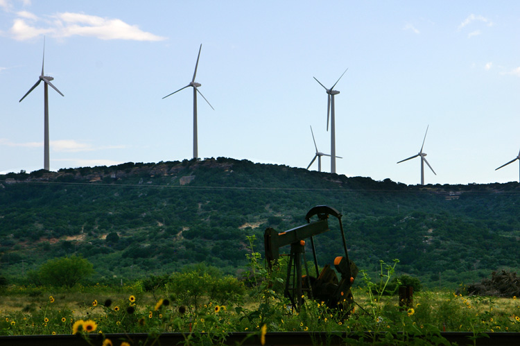 West Texas windmills and oil well near Lubbock, TX