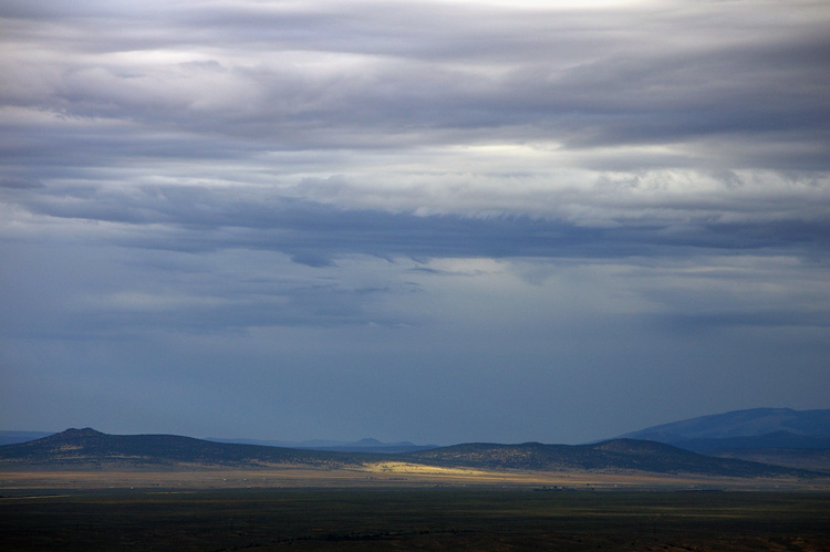 The landscape west of Taos on a cloudy evening.